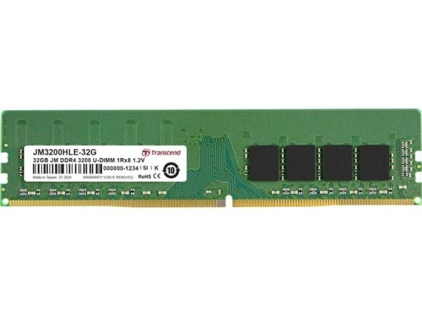 Transcend JetRAM - DDR4 - modul - 32 GB - DIMM 288-pin - 3200 MHz / PC4-25600 - CL22 - 1.2 V - ikke-bufret - ikke-ECC
