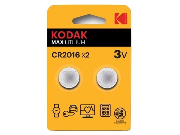 Kodak CR2016, Engangsbatteri, CR2016, Lithium, 3 V, 2 stykker, 90 mAh
