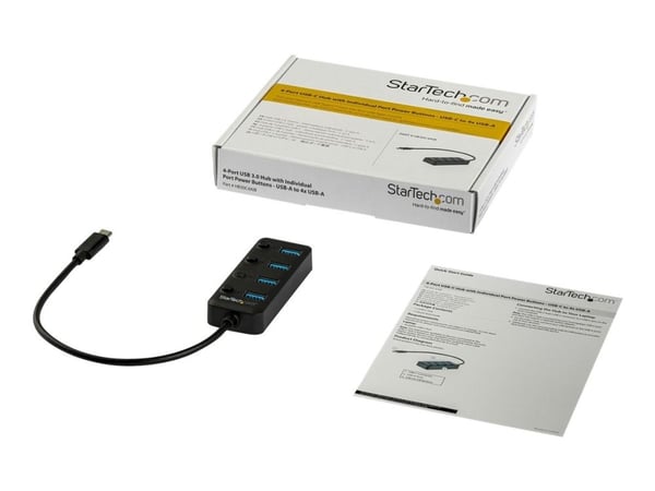 StarTech.com HB30C4AIB, USB 3.2 Gen 1 (3.1 Gen 1) Type-C, USB 3.2 Gen 1 (3.1 Gen 1) Type-A, 5000 Mbit/s, Musta, Muovi, Teho