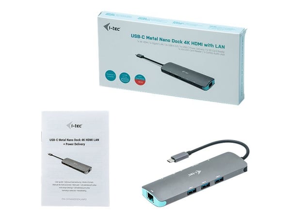 i-Tec USB-C Metal Nano Docking Station 4K HDMI LAN + Power Delivery - Dokkingstasjon - USB-C 3.1 - HDMI - 1GbE