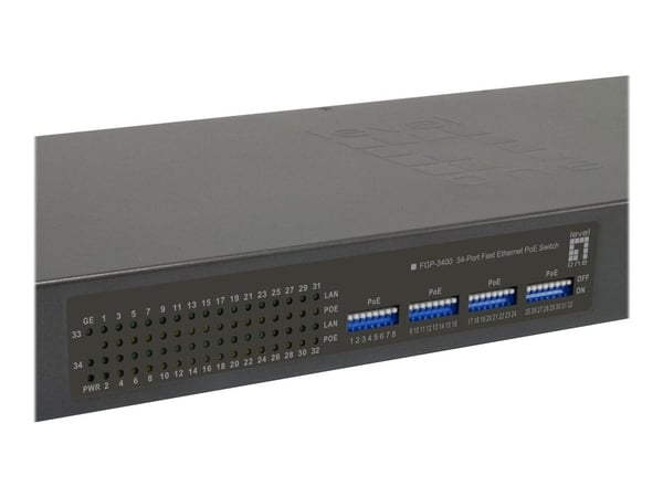 LevelOne FGP-3400W250 - Switch - 32 x 10/100 (PoE+) + 2 x 10/100/1000 - rackmonterbar, stasjonær - PoE+ (250 W)