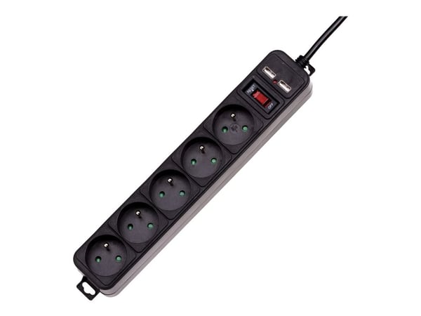 Akyga AK-SP-05U - Overspenningsavleder - 2500 watt - utgangskontakter: 5 - 1.5 m kabel - svart