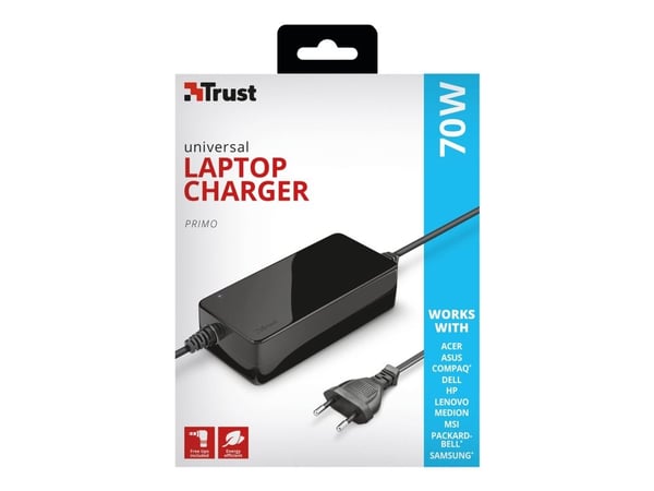 Trust Primo 70W Laptop Charger - Strømadapter - AC 100-240 V - 70 watt - svart