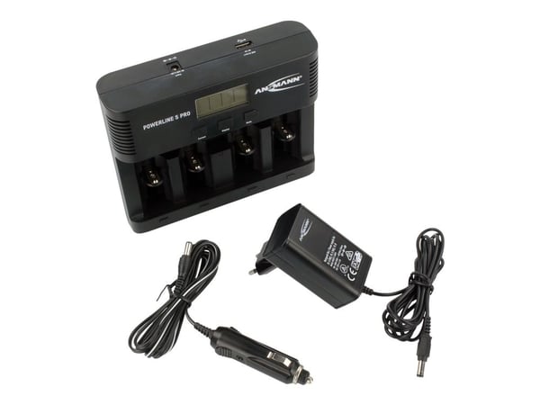 ANSMANN Powerline 5 Pro - Akkulaturi - (4xAA/AAA/C/D, 1x9V) + verkkovirtasovitin + autovirtasovitin - 1800 mA (USB) - musta