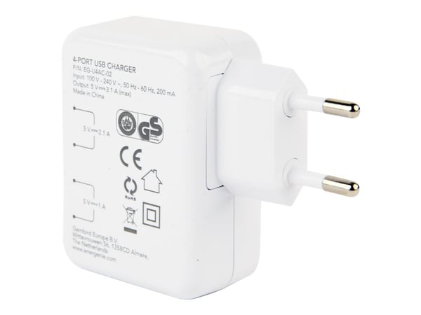 EnerGenie - Strømadapter - 15 watt - 3.1 A - 4 utgangskontakter (4 x USB) - hvit