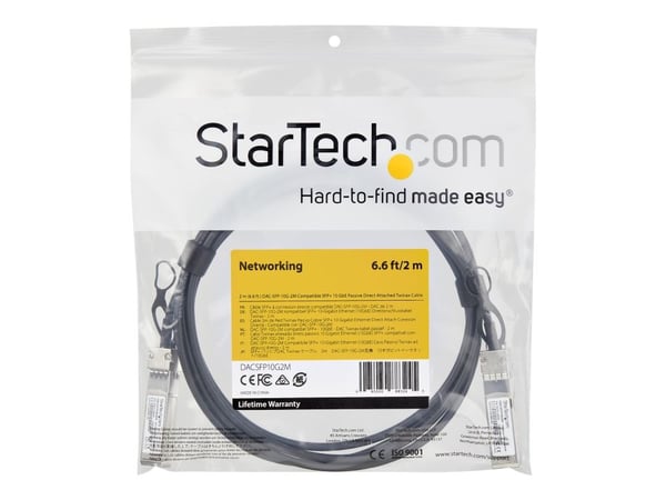 StarTech.com Dell EMC DAC-SFP-10G-2M Kompatibel 2 m 10G SFP+ til SFP+ direktekoblingskabel Twinax, 10GbE SFP+ kobber DAC 10 Gbps passiv mini GBIC/t...