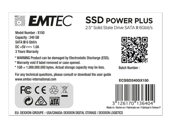 EMTEC X150 Power Plus 3D NAND - SSD - 240 GB - intern - 2.5" - SATA 6Gb/s