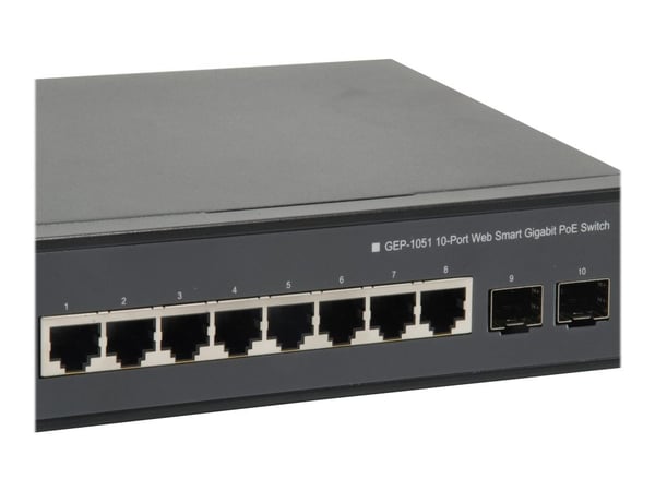 LevelOne GEP-1051 - Switch - smart - 8 x 10/100/1000 (PoE+) + 2 x Gigabit SFP - stasjonær, rackmonterbar - PoE+ (70 W)