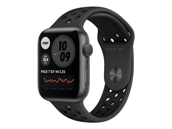 Apple Watch Nike Series 6 (GPS) - 44 mm - space gray aluminum - smartklokke med Nike-sportsmerke - fluorelastomer - antrasitt/svart - båndbredde: S...