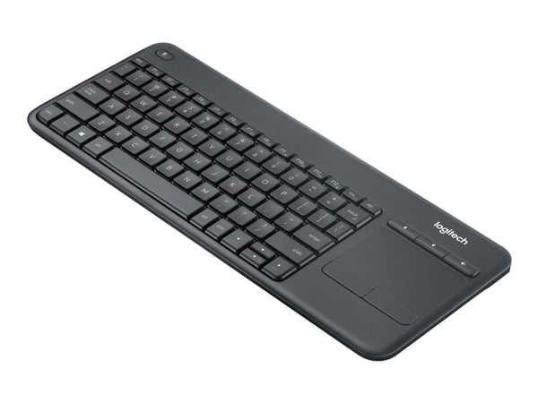 Logitech K400 Plus, Mini, Langaton, Langaton RF, QWERTY, Musta