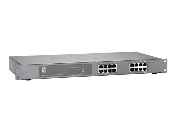 LevelOne FEP-1612W120 - Kytkin - 16 x 10/100 (PoE+) - telineeseen asennettava - PoE+ (480 W)