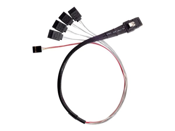 SilverStone CPS03 - SATA/SAS-kabel - med sidebånd - 4-spors - Mini SAS (SFF-8087) (hann) til SATA, sidebånd (hunn) - 50 cm - svart