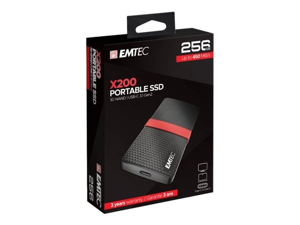 EMTEC SSD Power Plus X200 - SSD - 256 GB - ekstern (bærbar) - USB 3.2 Gen 1 (USB-C kontakt)