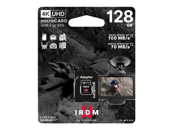 GOODRAM IRDM - Flashminnekort (microSDXC til SD-adapter inkludert) - 128 GB - Video Class V30 / UHS-I U3 - microSDXC UHS-I