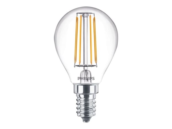 Philips Classic LEDLuster - LED-lyspære - form: P45 - klar finish - E14 - 4.3 W (ekvivalent 40 W) - klasse A++ - varmt hvitt lys - 2700 K