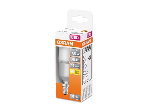 OSRAM LED STAR - LED-lyspære - form: stav - mattslipt finish - E14 - 8 W (ekvivalent 60 W) - klasse F - varmt hvitt lys - 2700 K