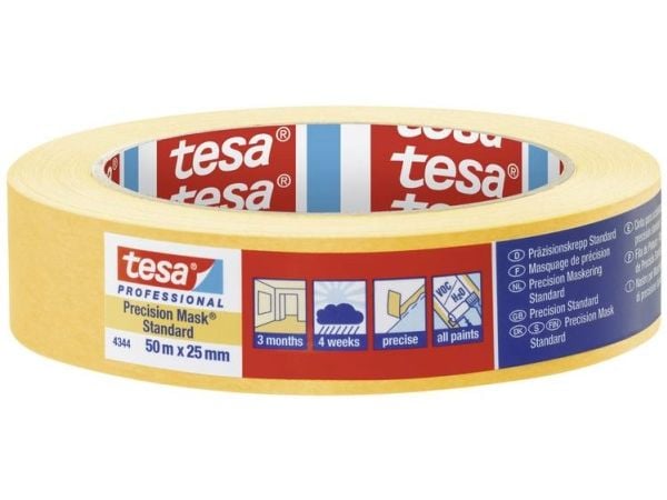 TESA 4344 Precision Mask Standard, maskeringstape, papir, oransje, gummi, glass, metall, universell, gummibasert
