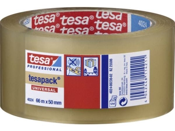 Tesa 04024 universal pakkbånd 66 m x 50 mm gjennomsiktig