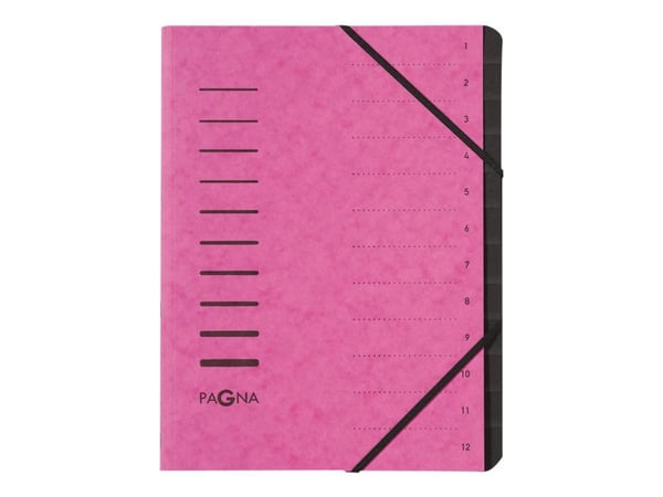 Pagna Office - Klassifikasjonsmappe - 12 rom - 12 deler - for A4 - med fliker - mørk rosa