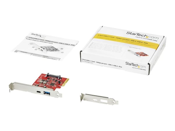 Startech 2-Port 10Gbps USB-A & USB-C PCIe Card, USB 3.1 Gen 2 PCI Express Type C/A Host Controller Card Adapter, USB 3.2 Gen 2x1 PCIe Desktop Expan...