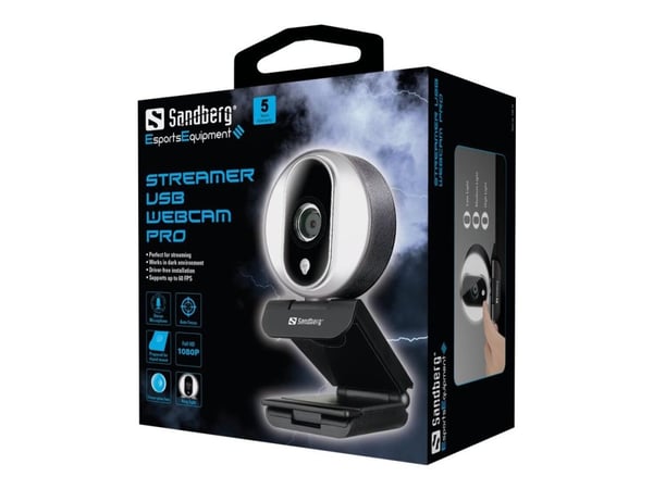 Sandberg Streamer USB Webcam Pro - Direktestrømningskamera - farge - 2 MP - 1920 x 1080 - 720p, 1080p - lyd - USB 2.0 - H.264