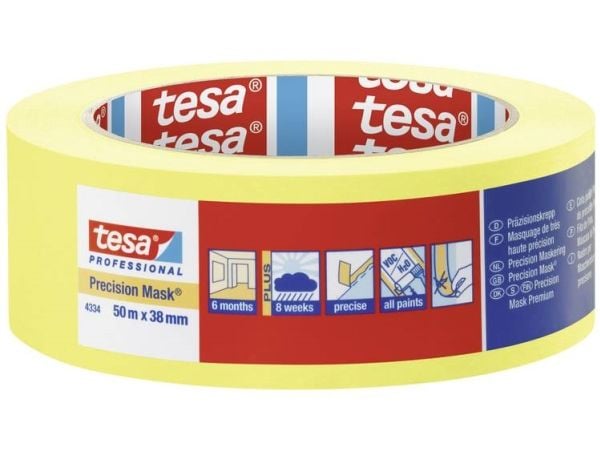 TESA 4334, 25mm x 50m, 50m, 25mm, Gul