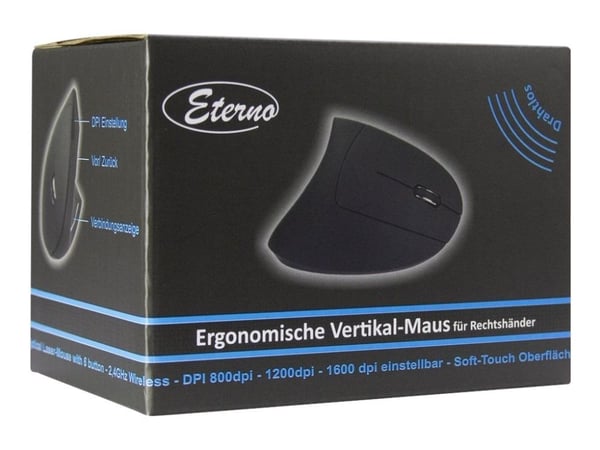 Eterno KM-206R - Vertikal mus - ergonomisk - høyrehendt - 6 knapper - trådløs - 2.4 GHz - USB trådløs mottaker