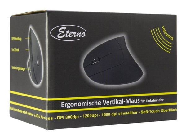 Eterno KM-206L - Vertikal mus - ergonomisk - venstrehendt - 6 knapper - trådløs - 2.4 GHz - USB trådløs mottaker