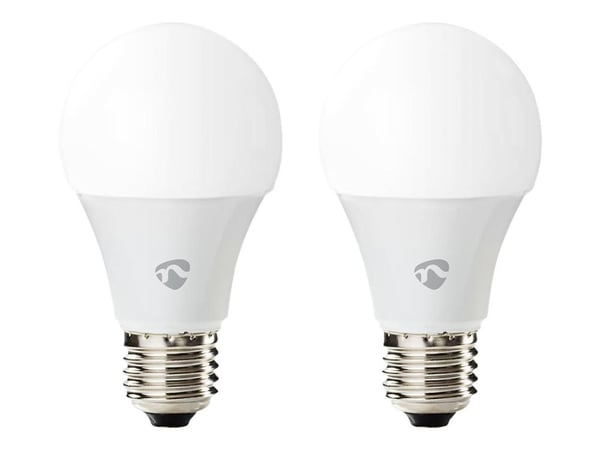 Nedis Wi-Fi Smart - LED-lyspære - form: A60 - E27 - 6 W (ekvivalent 40 W) - klasse G - RGB/varmhvitt/hvitt lys - 2700 K (en pakke 2)