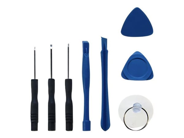 Qoltec 51931, Työkalusarjat, Matkapuhelin/älypuhelin, Muovikortti, Ruuvimeisseli, Metallilasta, Imukuppi, Musta, Sininen, Repair kit for IPHONE 4, ...