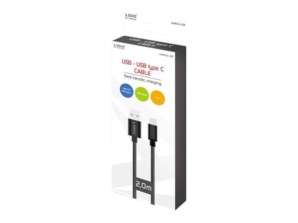 SAVIO CL-129 - USB-kaapeli - USB-C (uros) - USB (uros) - USB 2.0 - 2,1 A - 2 m - musta - musta