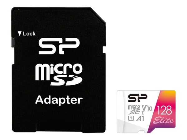 SILICON POWER Elite - Flashminnekort (microSDXC til SD-adapter inkludert) - 128 GB - A1 / Video Class V10 / UHS-I U1 / Class10 - microSDXC UHS-I