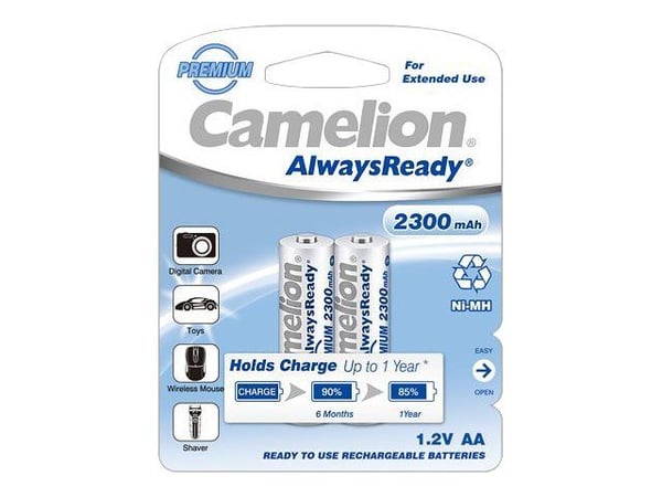 Camelion Always Ready "Premium" NH-AA2300AR-BP2 - Batteri 2 x AA-type - NiMH - (oppladbart) - 2300 mAh Camelion Always Ready "Premium" NH-AA2300AR-BP2 - Batteri 2 x AA-type - NiMH - (oppladbart) - 2300 mAh