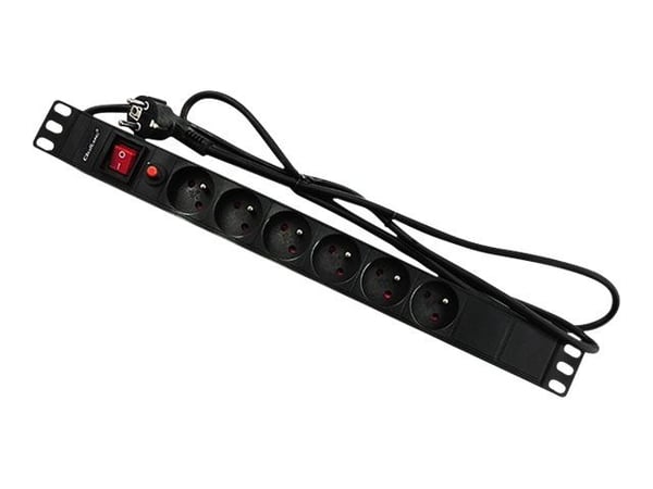 Qoltec - Strømfordelerenhet (kan monteres i rack) - AC 220-250 V - 3800 watt - inngang: power CEE 7/7 - utgangskontakter: 6 (Type E) - 1U - 19" - 2...
