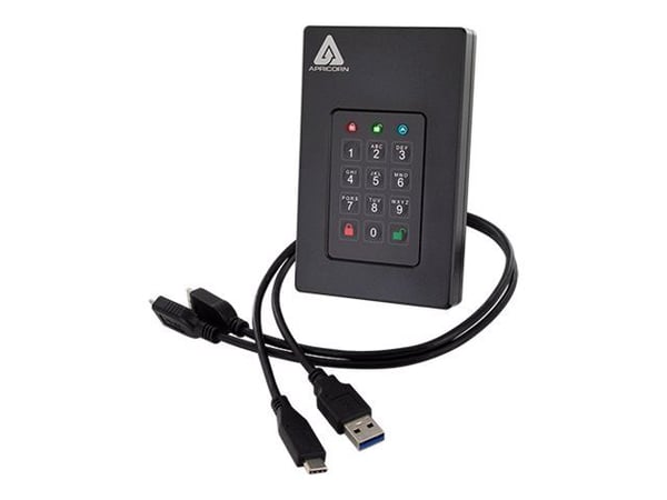 Apricorn Aegis Fortress L3 - Harddisk - kryptert - 2 TB - ekstern (bærbar) - USB 3.1 - buffer: 8 MB - 256-bit AES-XTS, FIPS 140-1 Level 3 - TAA-sam...