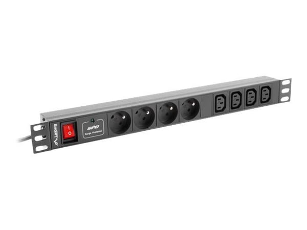 Lanberg PDU-04E04I-0200-IEC-BK - Strømfordelerenhet (kan monteres i rack) - AC 220-250 V - 2500 watt - enkeltfase - inngang: IEC 60320 C14 10A - ut...