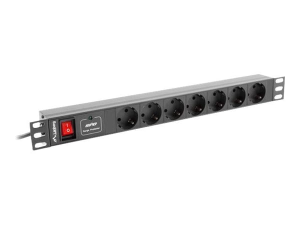 Lanberg PDU-07F-0200-IEC-BK - Strømfordelerenhet (kan monteres i rack) - AC 220-250 V - 2500 watt - enkeltfase - inngang: IEC 60320 C14 10A - utgan...
