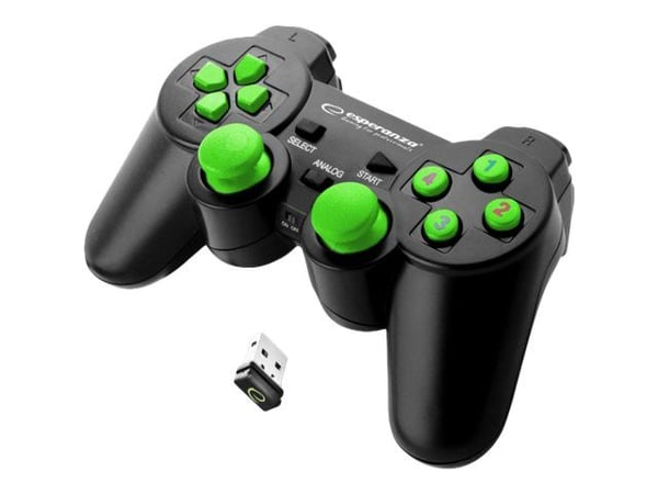 Esperanza GLADIATOR - Håndkonsoll - trådløs - 2.4 GHz - svart/grønn - for PC, Sony PlayStation 3