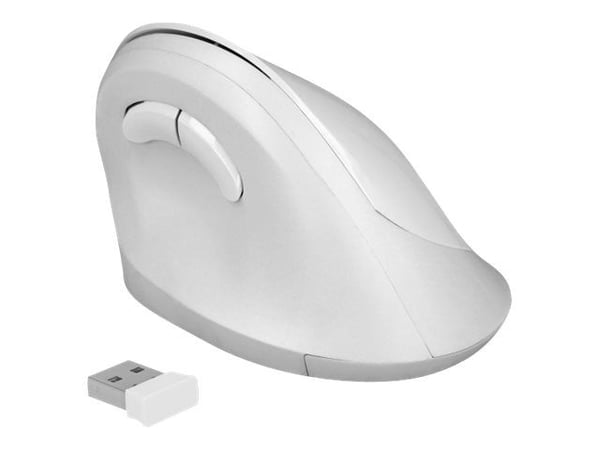 Delock Ergonomic - Vertikal mus - ergonomisk - högerhänt - optisk - 6 knappar - trådlös - 2.4 GHz - trådlös USB-mottagare - vit - detaljhandel