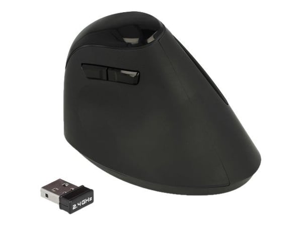 Delock Ergonomic - Vertikal mus - ergonomisk - högerhänt - optisk - 6 knappar - trådlös - 2.4 GHz - trådlös USB-mottagare - svart - detaljhandel