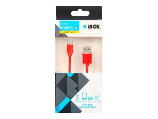 iBOX - USB-kabel - USB-C (hann) til USB (hann) - USB 2.0 - 2 A - 1 m - rød