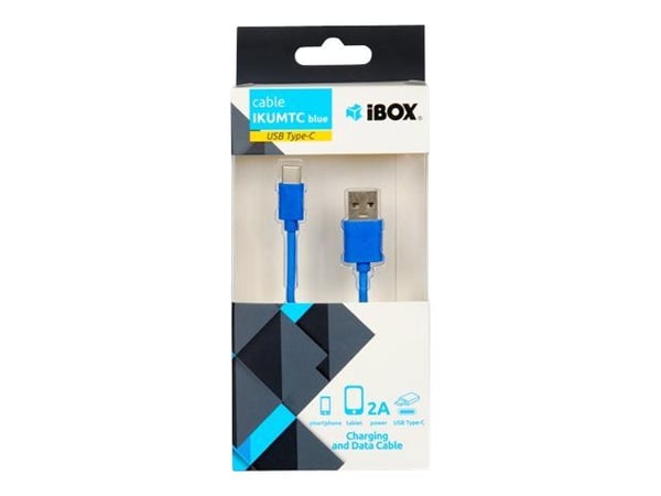 iBOX - USB-kabel - USB-C (hann) til USB (hann) - USB 2.0 - 2 A - 1 m - blå