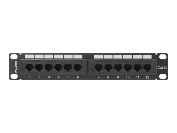 Lanberg PPU5-9012-B - Koblingspanel - rackmonterbar - CAT 5e - UTP - RJ-45 X 12 - RAL 9004, svart - 1U - 10"