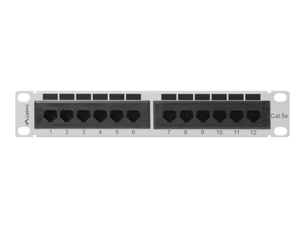 Lanberg PPU5-9012-S - Koblingspanel - rackmonterbar - CAT 5e - UTP - RJ-45 X 12 - RAL 7035, grå - 1U - 10"