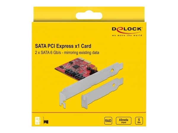 Delock - Diskkontroller - 2 Kanal - SATA 6Gb/s - lav profil - RAID 1 - PCIe 2.0 x1