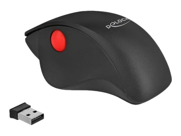Delock Ergonomic - Mus - ergonomisk - högerhänt - optisk - 3 knappar - trådlös - 2.4 GHz - trådlös USB-mottagare - svart, röd - detaljhandel