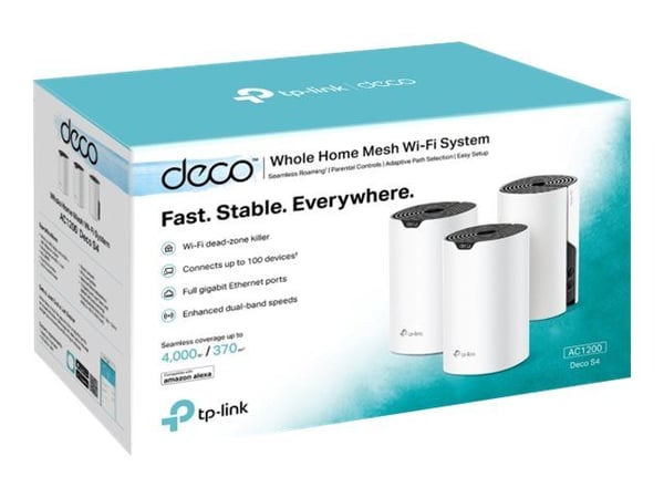 TP-Link Deco S4 - Wi-Fi-system - (3 rutere) - inntil 5500 kvadratfot - maske 1GbE - Wi-Fi 5 - Dobbeltbånd