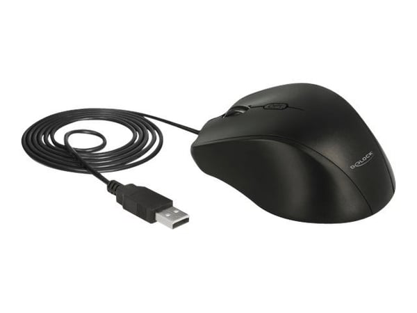 Delock - Mus - venstrehendt - optisk - 5 knapper - kablet - USB - svart - løsvekt Delock - Mus - venstrehendt - optisk - 5 knapper - kablet - USB - svart - løsvekt