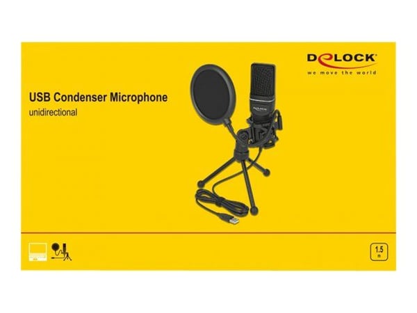 Delock USB Condenser Microphone Set for Podcasting, Gaming and Vocals - Mikrofon - USB - svart