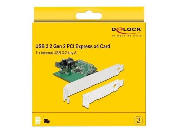 Delock PCI Express Card to 1 x internal USB 3.2 Gen 2 key A 20 pin female - USB-adapter - PCIe 3.0 x4 lav profil - USB 3.2 Gen 2 (internt) x 1